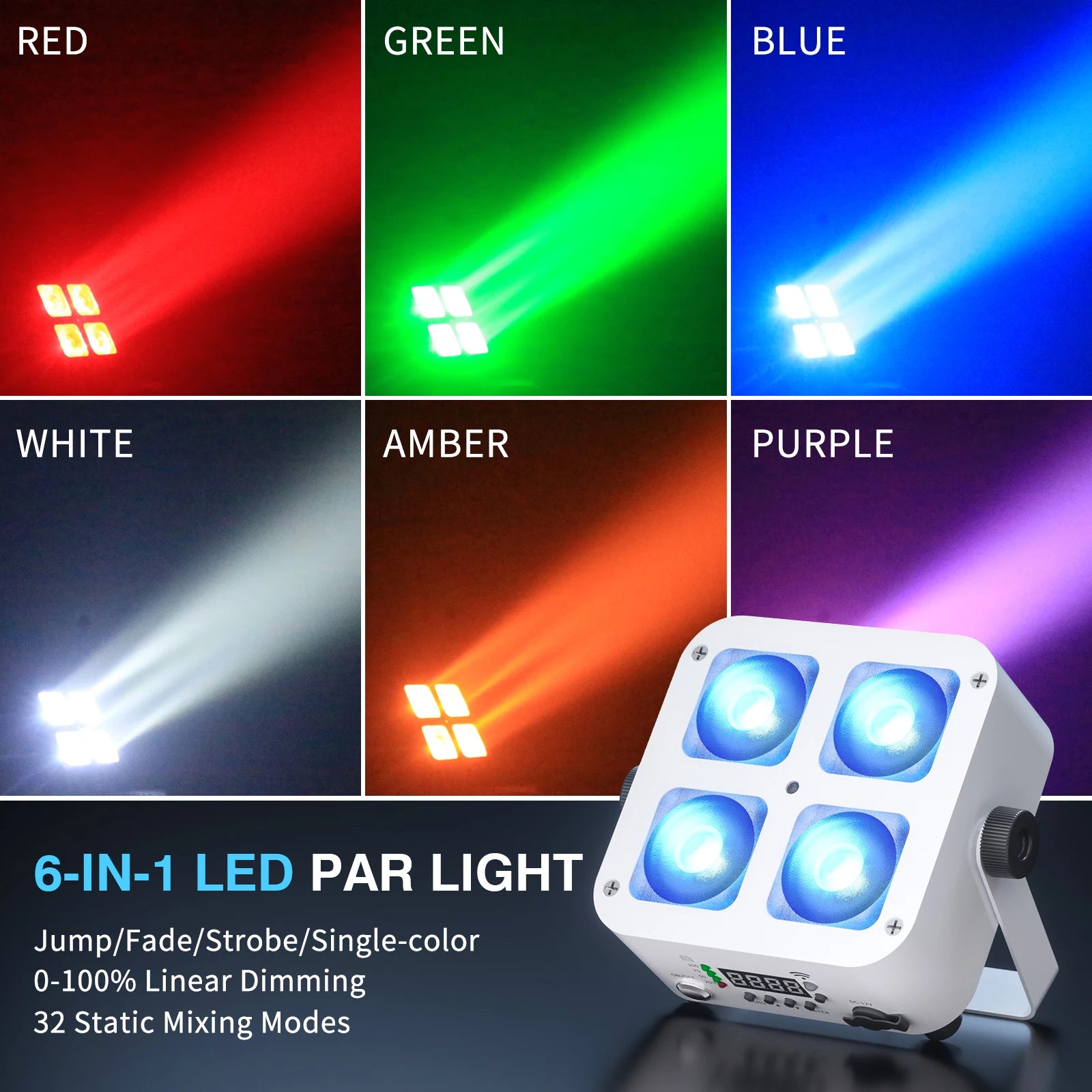 U'King 1/2/4Pcs Rechargeable RGBWA+UV 4-LED Par Light 4X15W White Square Uplight 5200mAh Battery DMX Stage Light For Wedding Bar