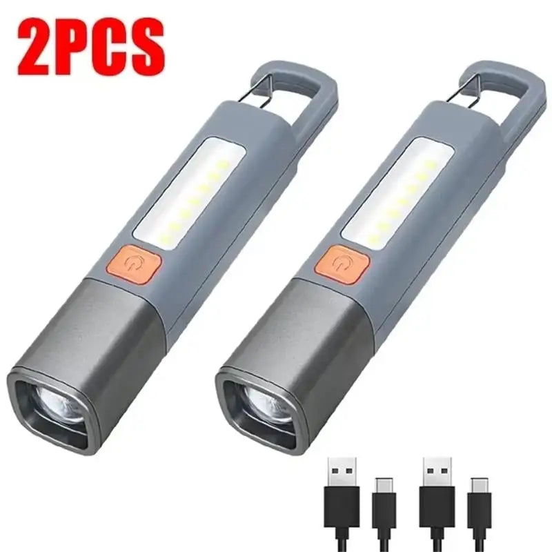 1/2pcs Mini Portable LED Strong Lighting ABS Flashlamp Rechargeable W/Hook Zoomable Torch Outdoor Camping Hanging Emergency Lamp