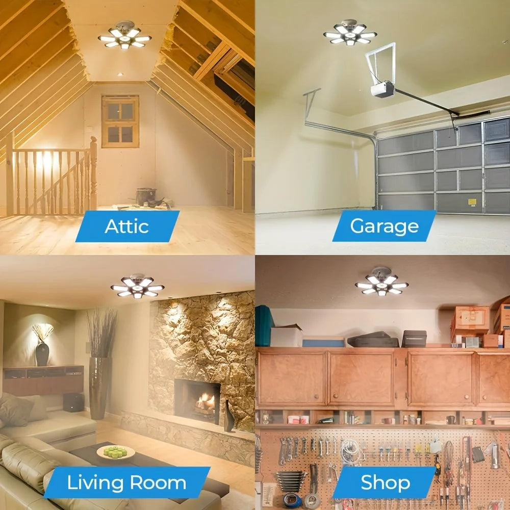 1/2 Packs Deformable LED Garage Light Bulb,Mini 7+1 Adjustable Panels E26/E27 LED Bulb Ceiling Lighting for Workshop Garage Lamp