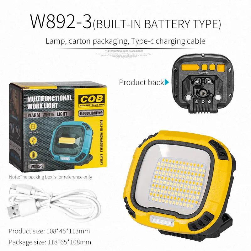 Outdoor Camping Fishing Emergency Rechargeable Magnetic Work Lamp Portable LED Spotlight Lantern Strong Light Flashlight W892