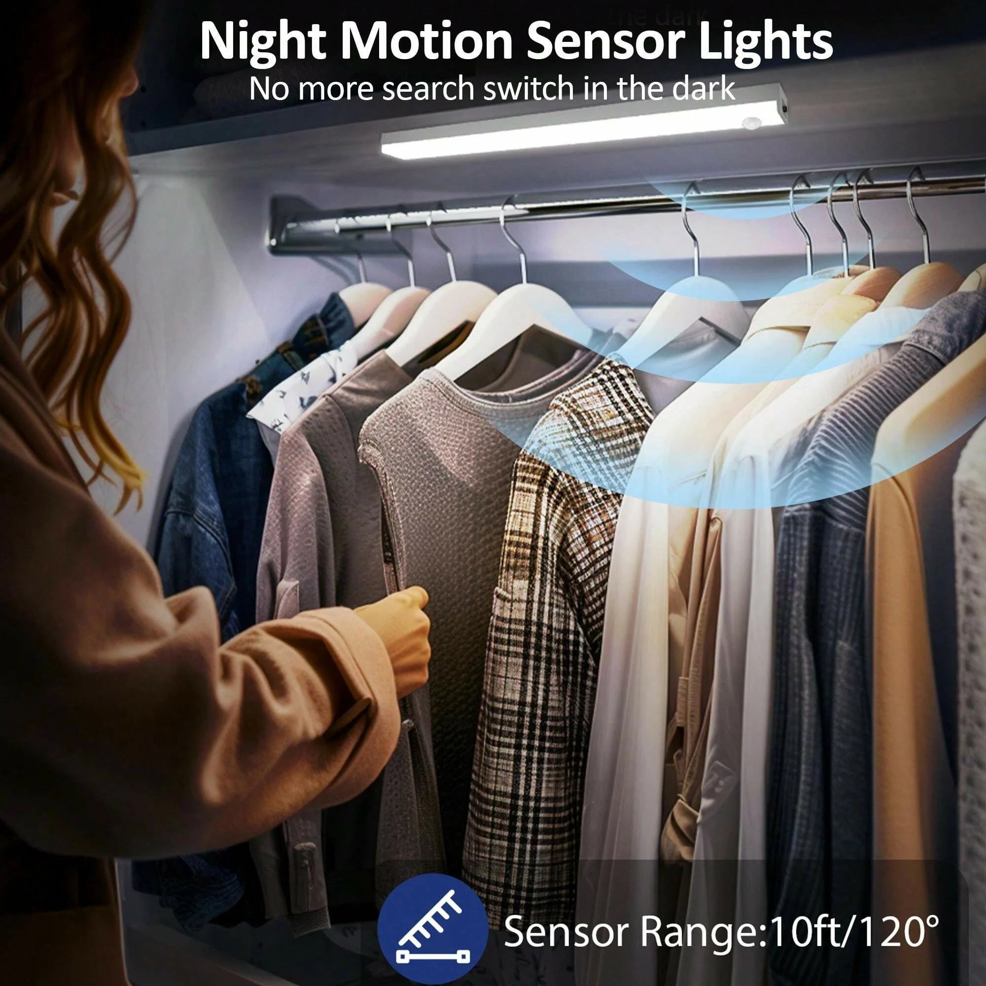 6pc Wireless Rechargeable LED Motion Sensor Cabinet Light - Ideal for Closet, Kitchen, Wardrobe, Stairs - Battery Operated Night