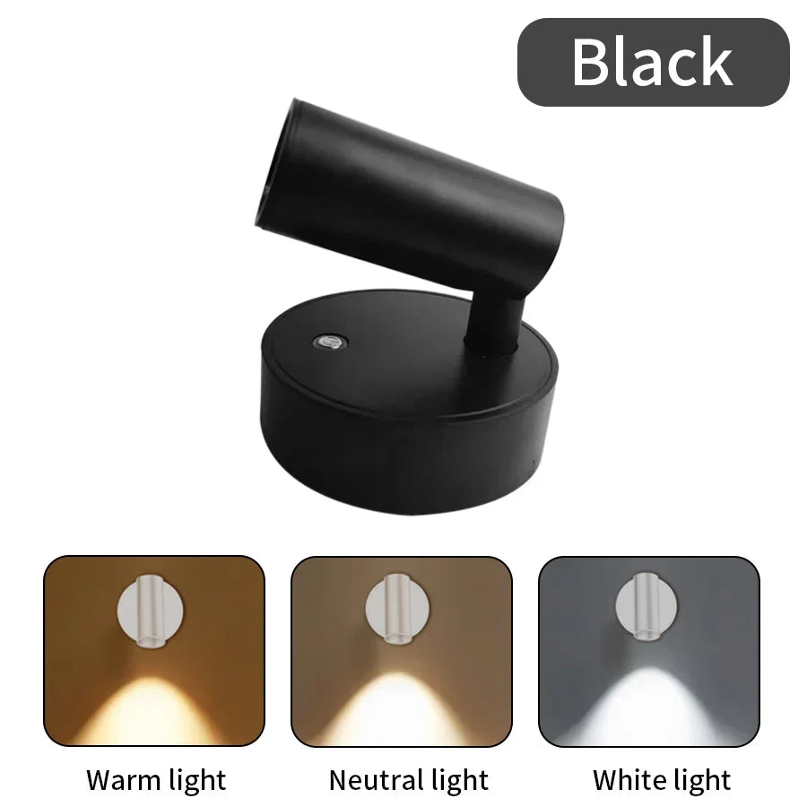 LED Light Magnetic Rechargeable Wall Light Spotlight Wireless No Punch Reading Light with Touch Switch Dimmable Bedside Lamp