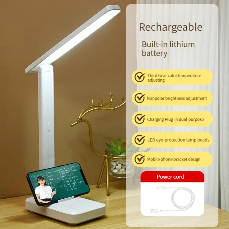 Foldable Eye Protection Desk Lamp, Supports Three-Speed Dimming, Supports USB Charging and Plug-In Two Styles, and Has Learning