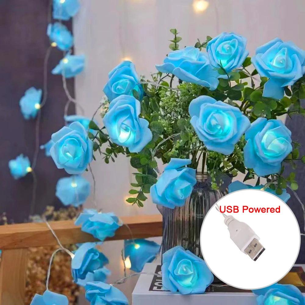 Rose Flower LED String Fairy Light Red Pink Warm Blue RGB Wedding Christmas Party Decoration 1.5m 3m 6m 10m 5V USB/Battery Power