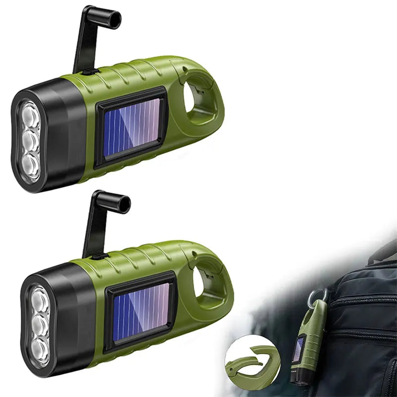 New upgrade 3LED Portable Outdoor Hand Crank Solar Powered Flashlight For Fishing Hiking With Folding Buckle Emergency Lamp