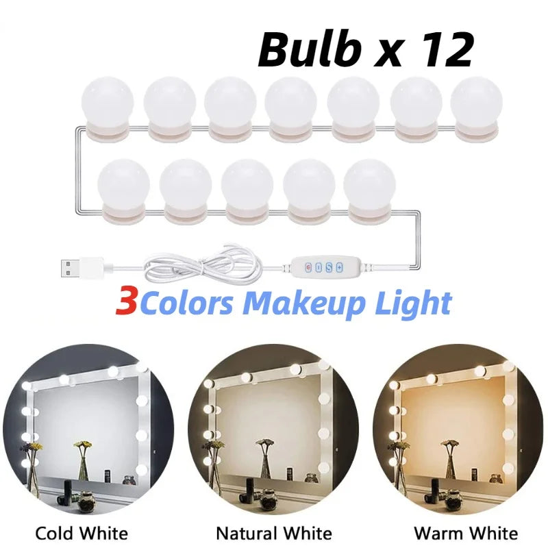 LED Light Makeup Mirror Bulbs Vanity Lights USB 12V Bathroom Dressing Table Lighting Dimmable LED Vanity Light For Mirror Light
