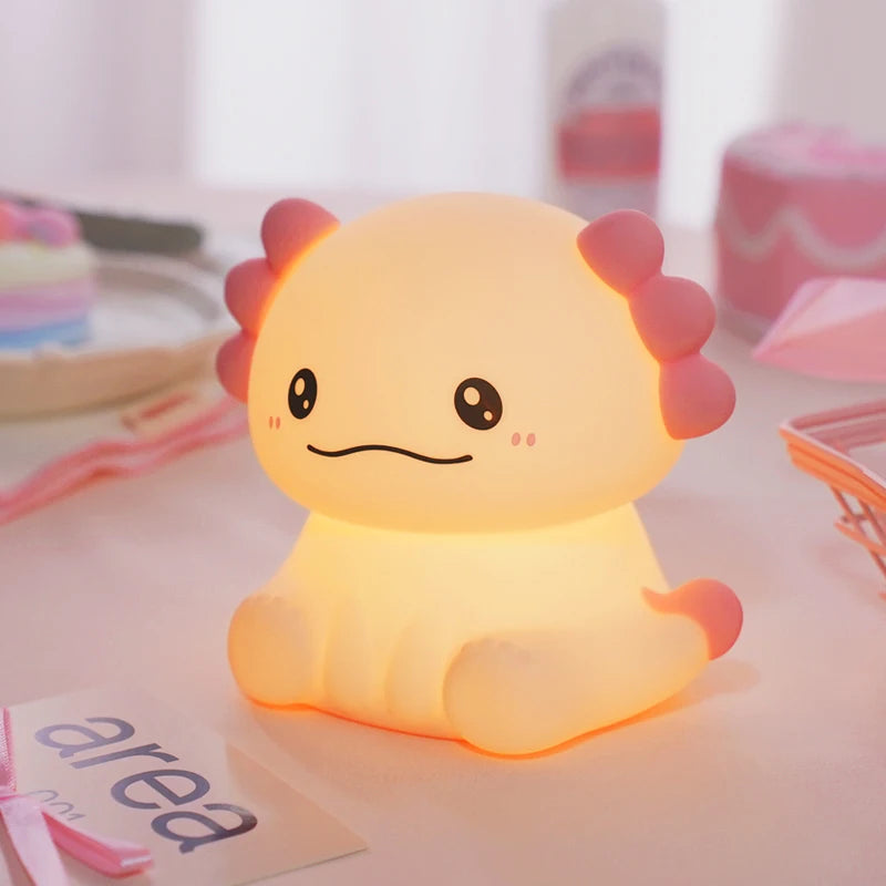 New salamander night light, cute and soft silicone lamp, Axolotl USB charging, bedroom desk ornament, holiday birthday gift