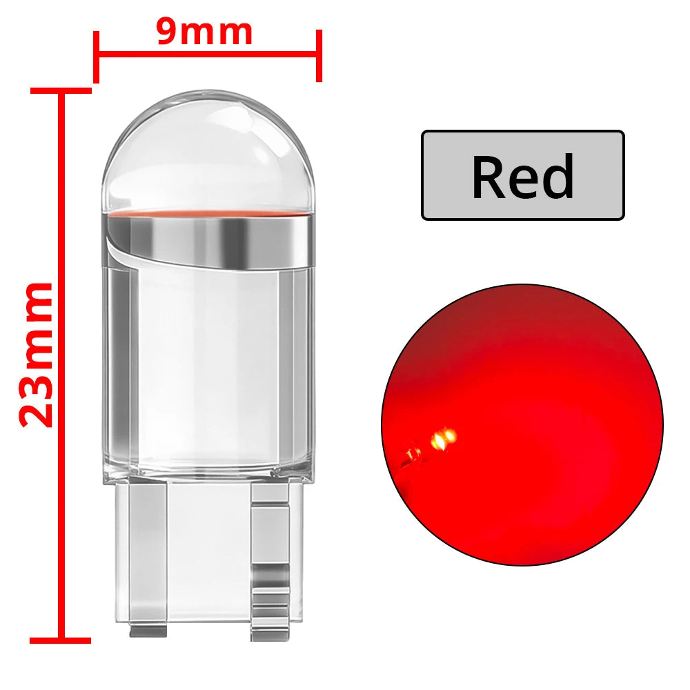 10Pcs Glass Cob LED Car Bulbs W5W 194 T10 Wedge License Plate Lamp Dome Light White Auto Interior Reading Running Parking Backup