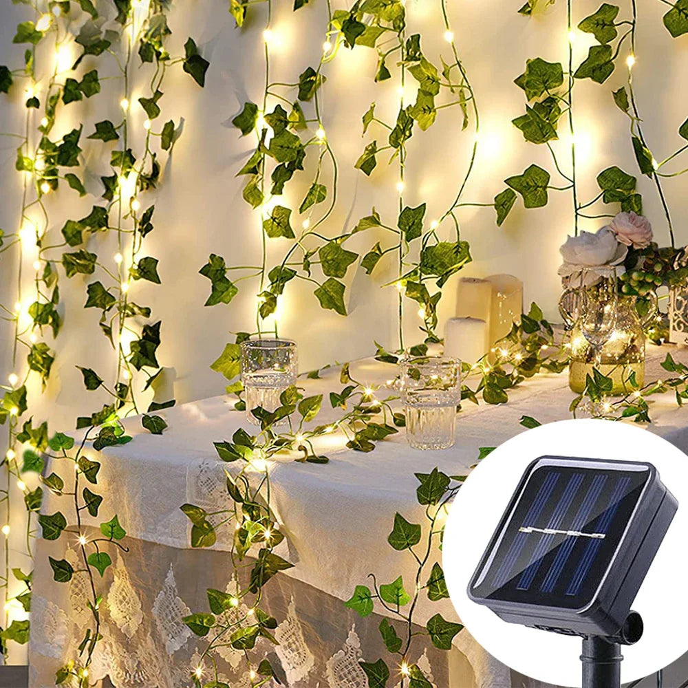 7M/12M Fairy Lights ivy String LED Solar Light Vine Maple Leaf Waterproof Garland Solar Lamp Christmas for Garden Decoration