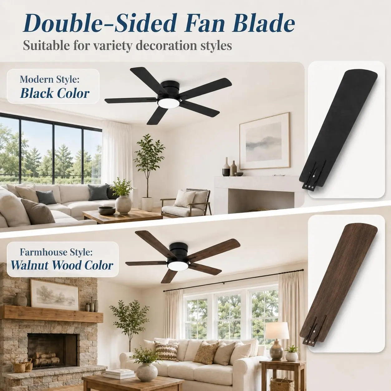 Low Profile Ceiling Fan With Light And Remote 52 Inch White Quiet LED Ceiling Fan Easy Install Composite Wood Blades Slim Modern Design For Bedrooms And Living Rooms
