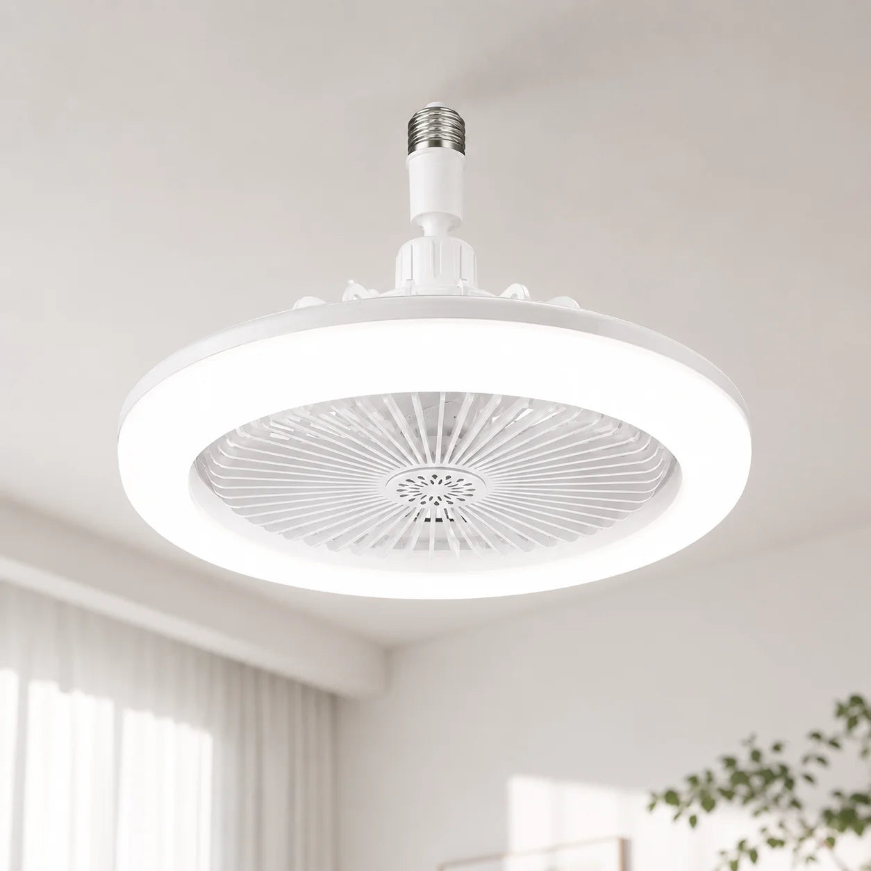E27 3 in 1  Ceiling Fan Light with Remote Control Rotatable LED Lamp Converter Base for Bedroom Living Room Kitchen Home Decor