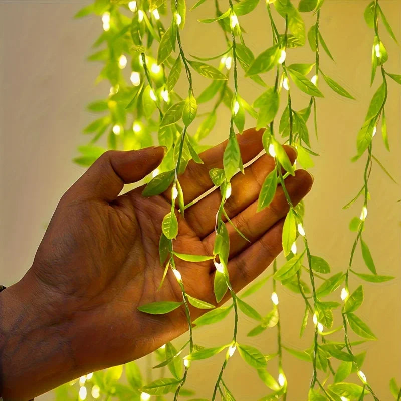 2M 20LED Willow Curtain Copper Wire String Light Imitation Leaf Battery Box Powered Constant Brightness Decorative Light String
