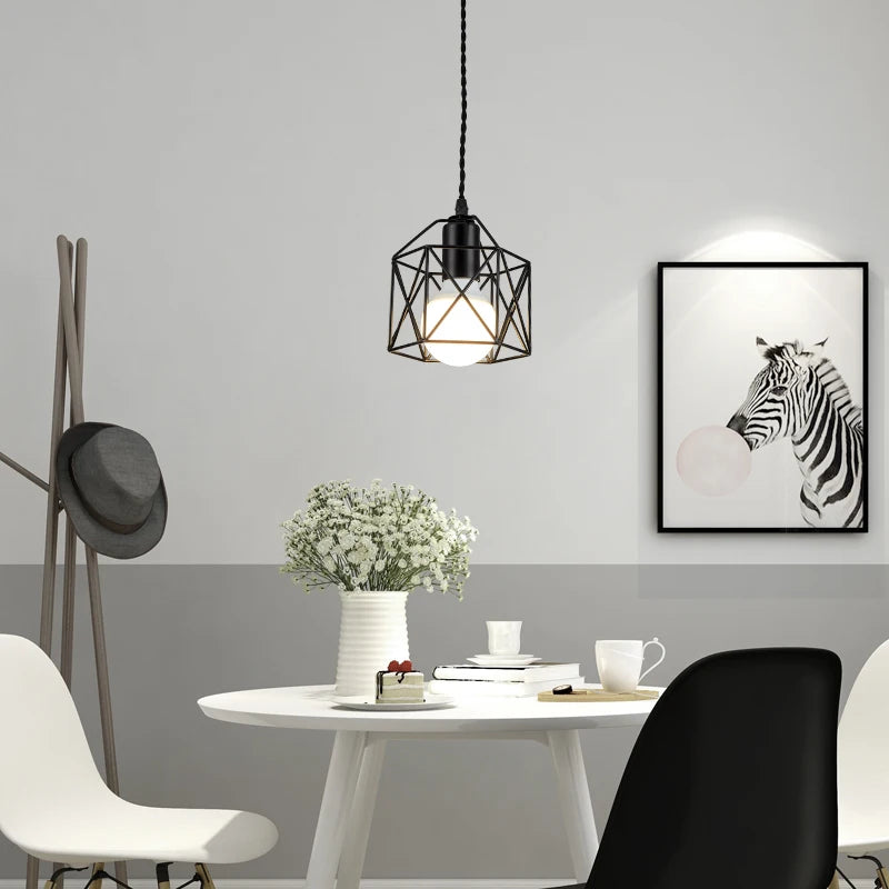 Modern LED Pendant Light Iron Gold Black Minimalist Metal Cage Pendant Lamp Living Room Restaurant Shop Bar Fixture Decoration