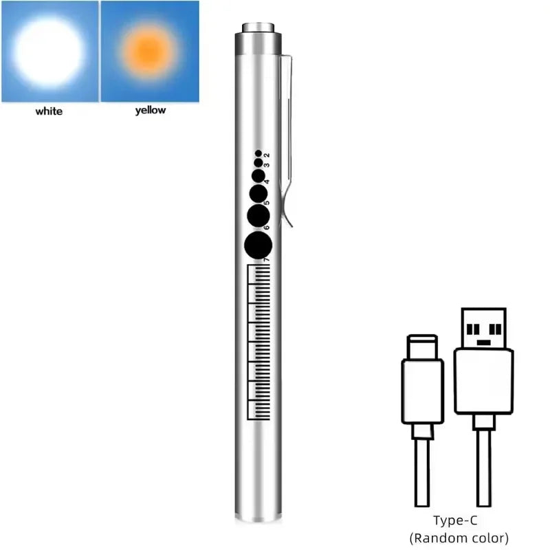 Mini Portable Penlight LED Flashlight Oral Pupil Medical Handy USB Rechargeable Stainless Steel Torch Light Outdoor Fishing Tool