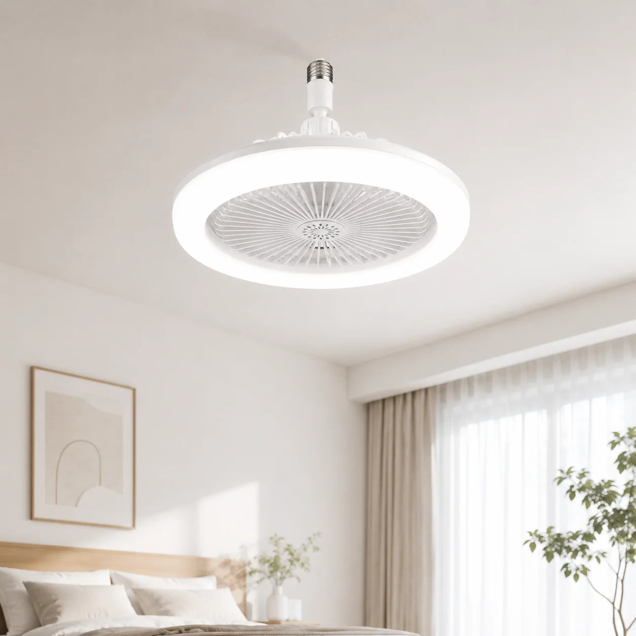 3 in 1 E27 Ceiling Fan Light with Remote Control Rotatable LED Lamp Converter Base for Bedroom Living Room Kitchen Home Decor
