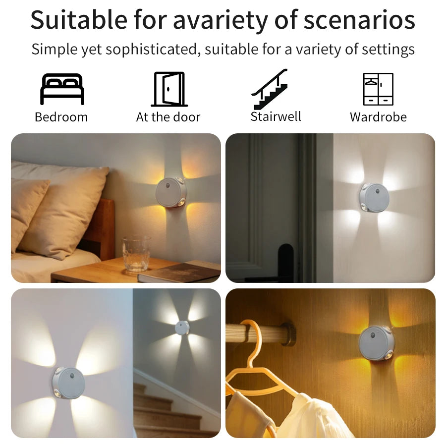 3 Colors/RGB Cat Eye Wall Lamp Motion Sensor Rechargeable 4-Headed Night Light Magnetic Ambient Light for Bedside Closet Bedroom