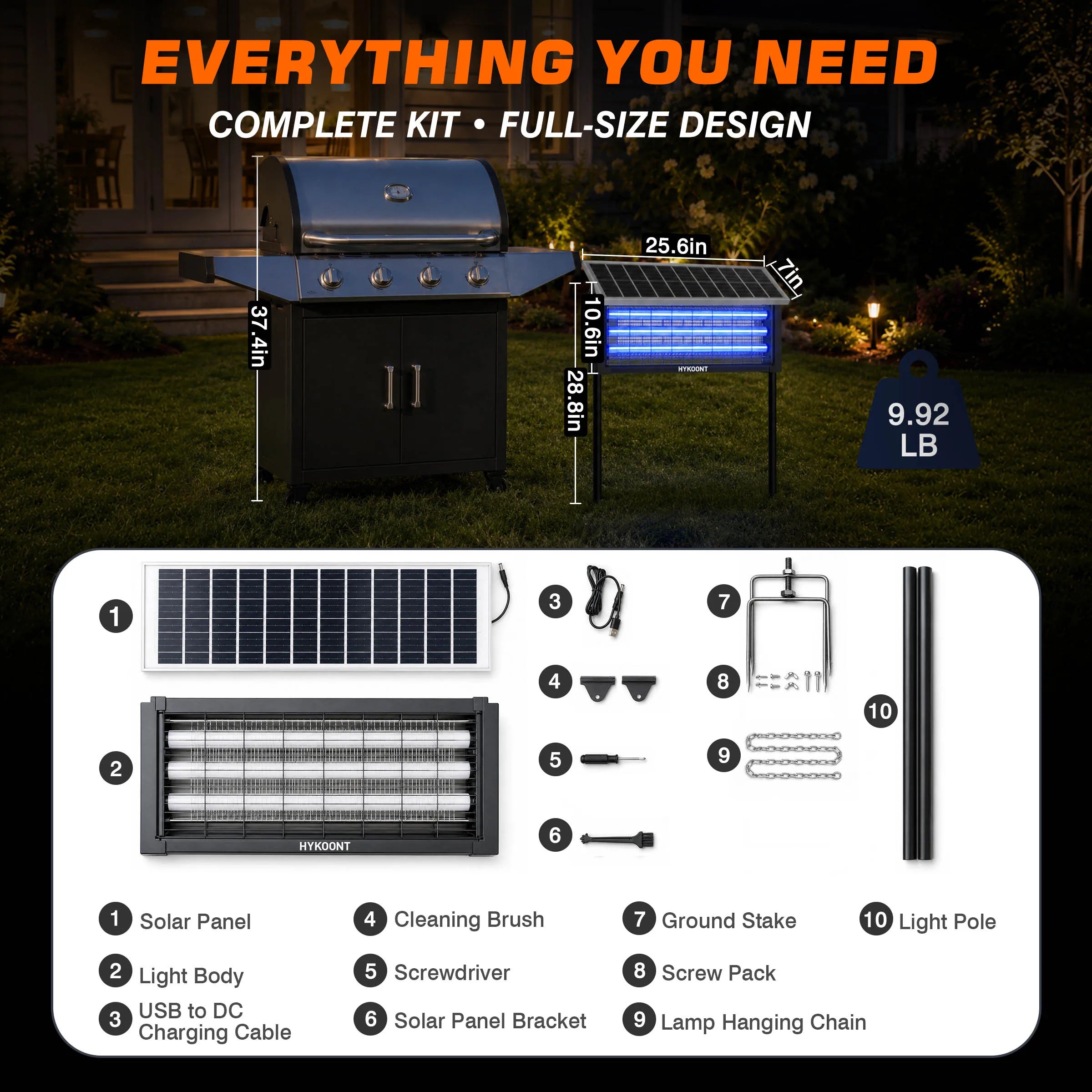 Solar Bug Zapper Outdoor, Mosquito Killer with USB Rechargeable LED Light, Waterproof Electric Insect Trap for Patio, Backyard, Garden & Camping