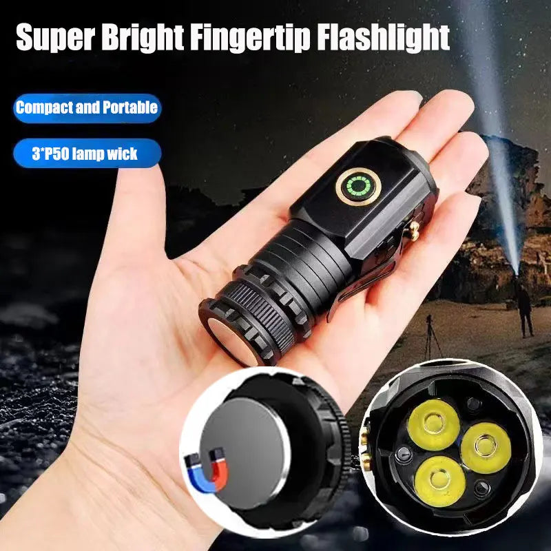 Flashlight Rechargeable EDC Torch Waterproof Hiking Camping Portable Flashlight 16340Battery with Pen Clip Tail Magnet