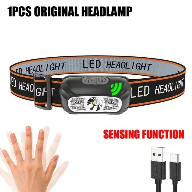 USB Rechargeable COB LED Induction Headlamp With 1200mAh Built-in Battery Head Flashlight Outdoor Camping Fishing Head Lantern