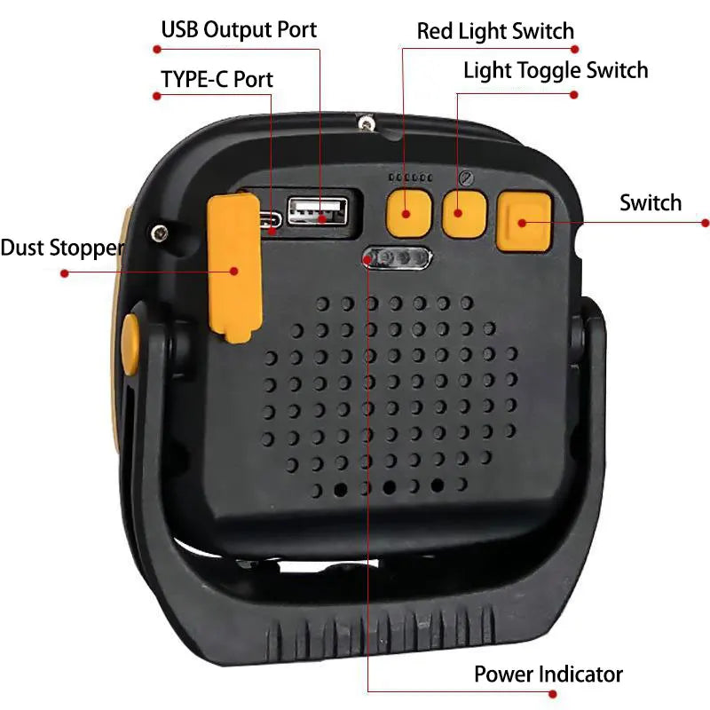 Outdoor Camping Fishing Emergency Rechargeable Magnetic Work Lamp Portable LED Spotlight Lantern Strong Light Flashlight W892