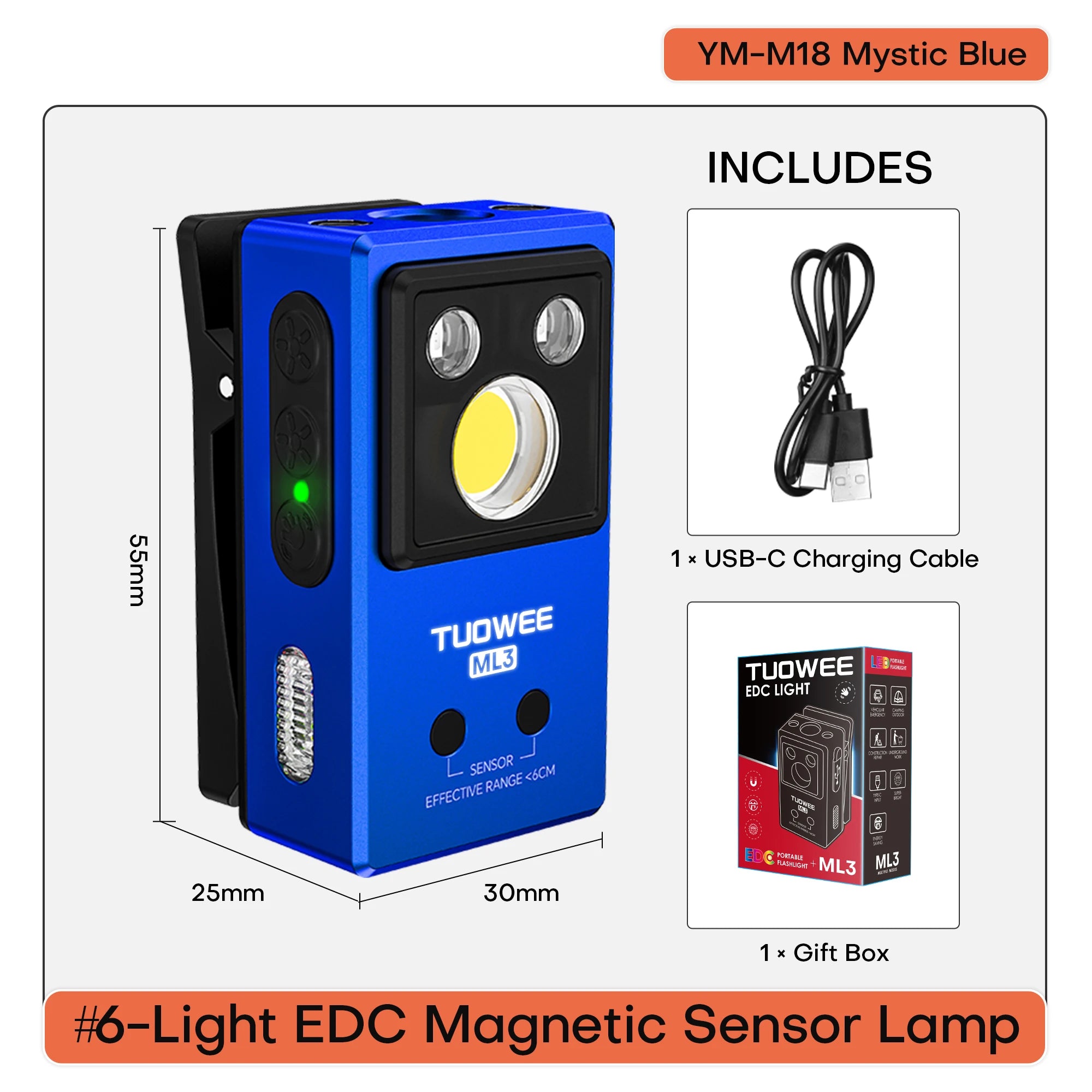 Multi‑Source EDC Magnetic Flashlight Gesture Control Rechargeable Clip Torch UV Black Light RGB Ambient Light Waterproof for Camping Pet Inspection Repair