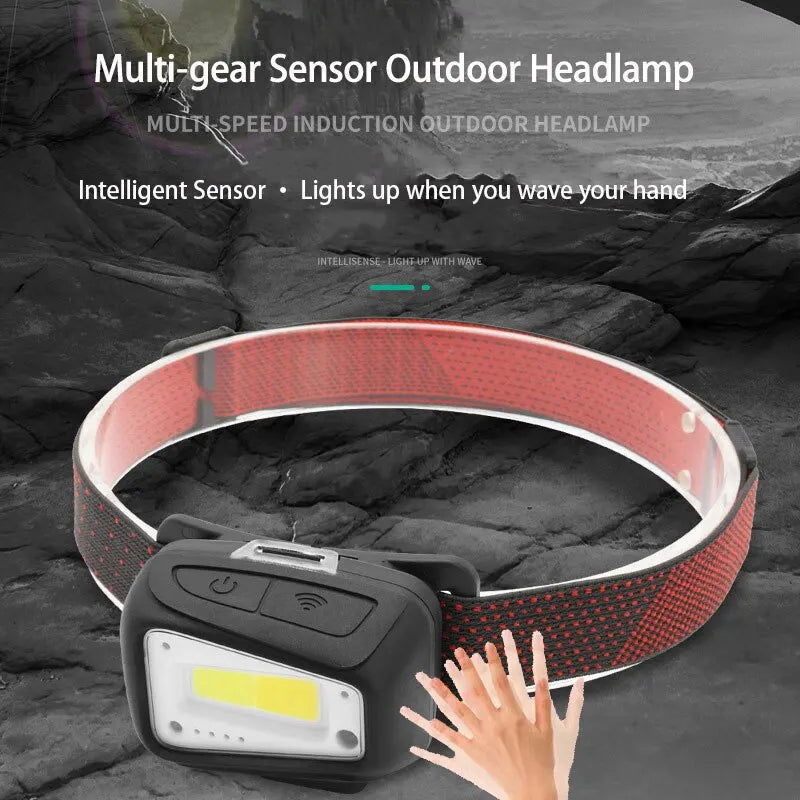 COB LED Sensor Headlight Camping Fishing Headlamp Built-in Battery USB Rechargeable Super Bright Work Lights Head Torch Lamp