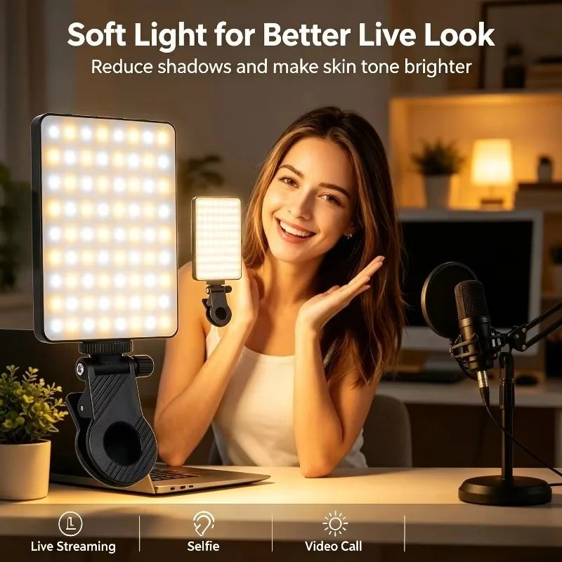 1pc Rechargeable LED Selfie Light,3 Modes Dimmable Light,Clip-On for Phone/ Laptop/ PC,Makeup,Video,touch Up Makeup