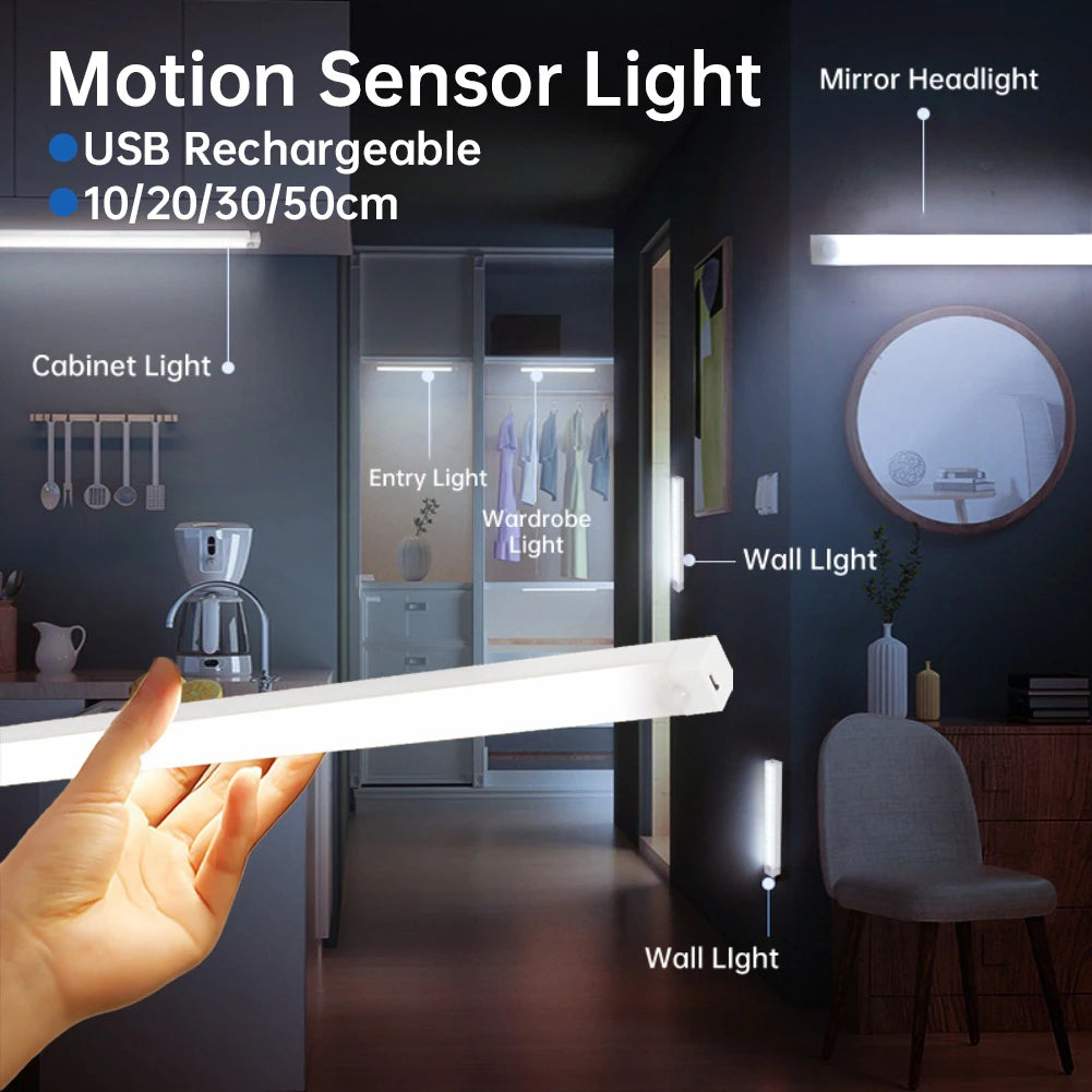 6pc Wireless Rechargeable LED Motion Sensor Cabinet Light - Ideal for Closet, Kitchen, Wardrobe, Stairs - Battery Operated Night