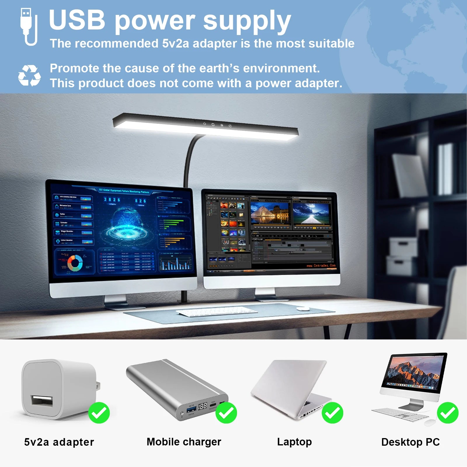 Desk Lamp LED Dimmable 12W 40CM Desk Lamp Clampable Eye Protection Table Lamp Monitor Office Desk Lamp Gooseneck Clamp Light