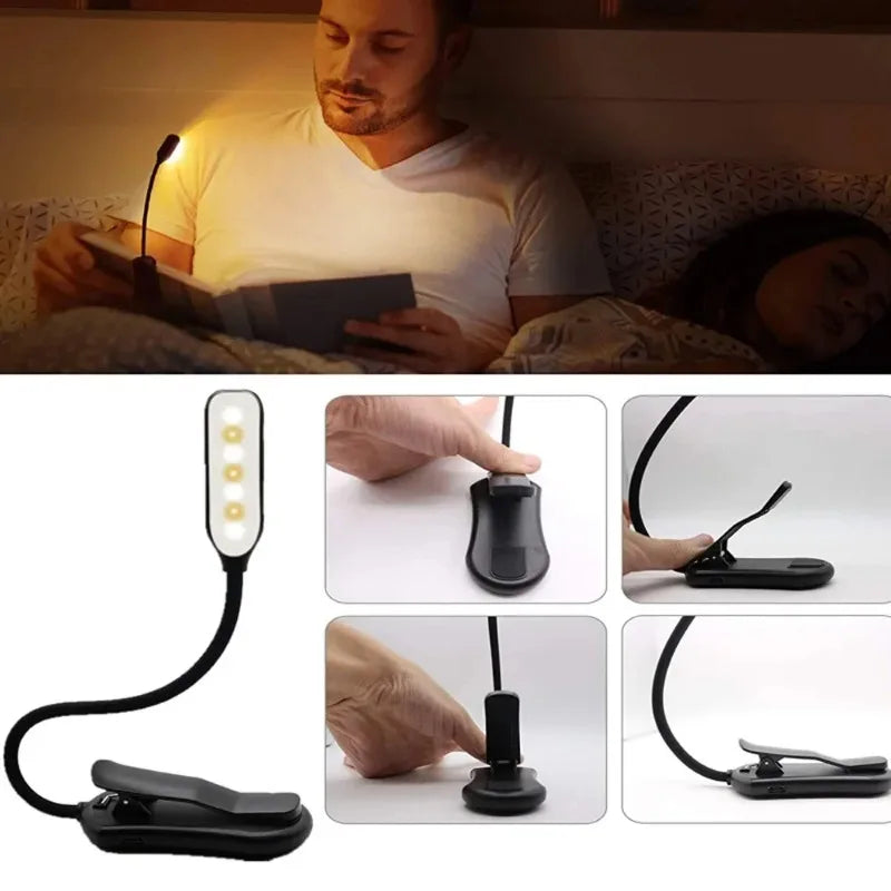 Book Light Mini 7 LED Reading Light Rechargeable 3-Level Warm Cool White Flexible Easy Clip Lamp Read Night Reading Lamp in Bed
