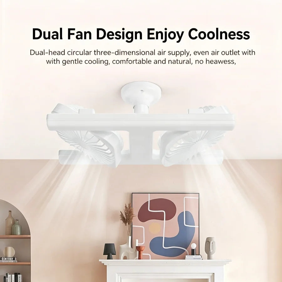 Modern Double Head Ceiling Fan Light with Remote Control Dimmable LED Quiet 60W 3-Speed Timing Fan Light E27 Base 85-265V