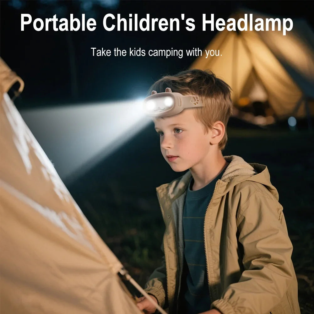 BORUiT Kids LED Headlamp Rechargeable Built-in Battery Flashlight 4 Lighting Modes Outdoor Camping Head Torch for Kids Gift