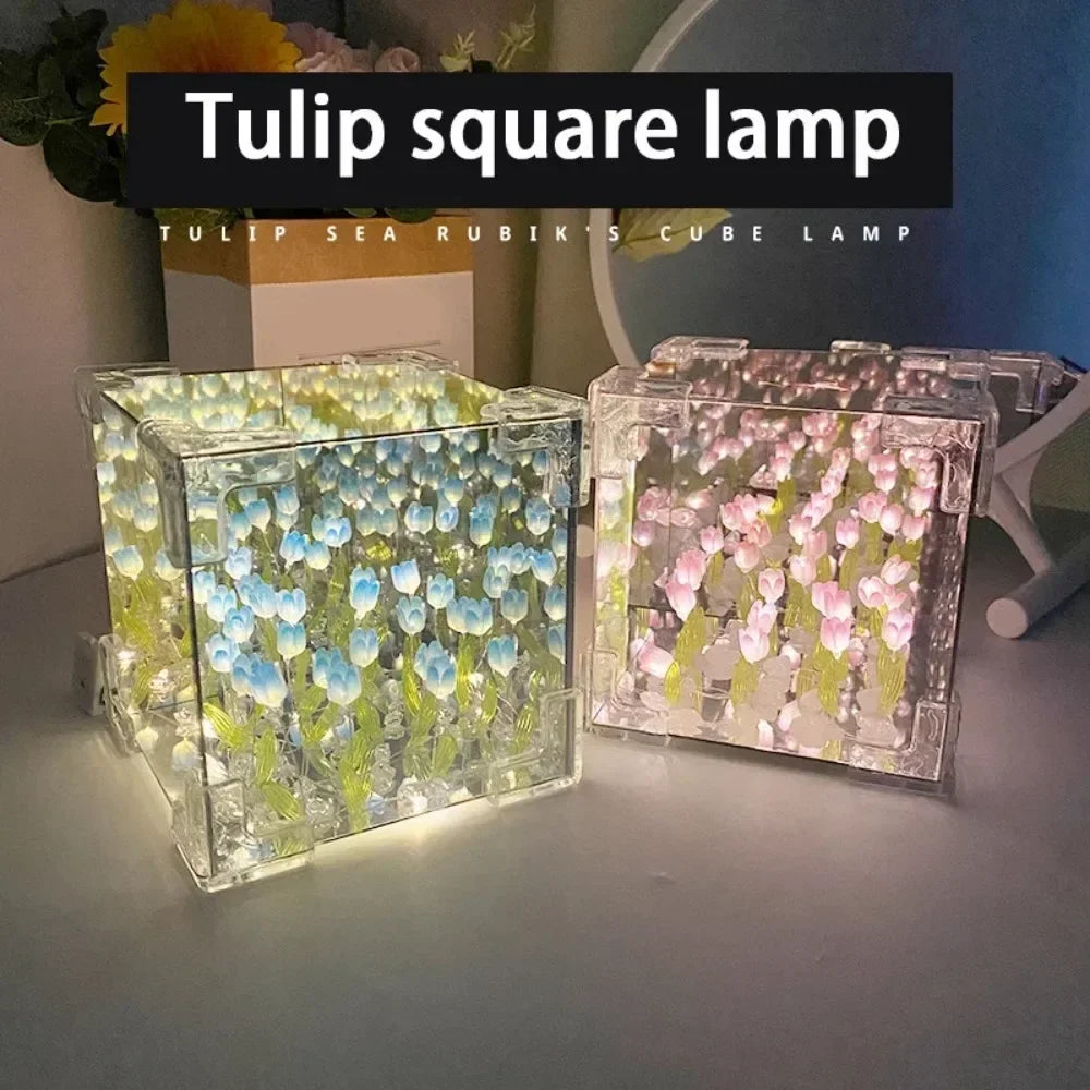 DIY Tulip Sea Mirror Night Light Car Decoration Materials Handmade Birthday Gifts for Friends and Colleagues