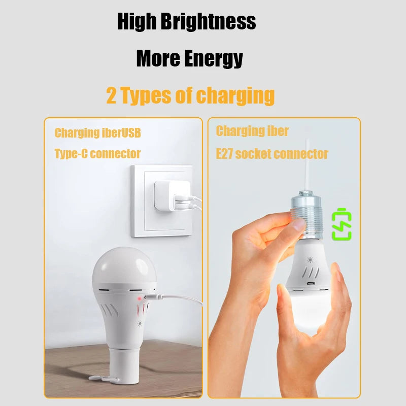 Rechargeable Emergency Light Bulb E27 Base - USB/220V Dual Charging Backup Emergency Light for Home or Outdoor