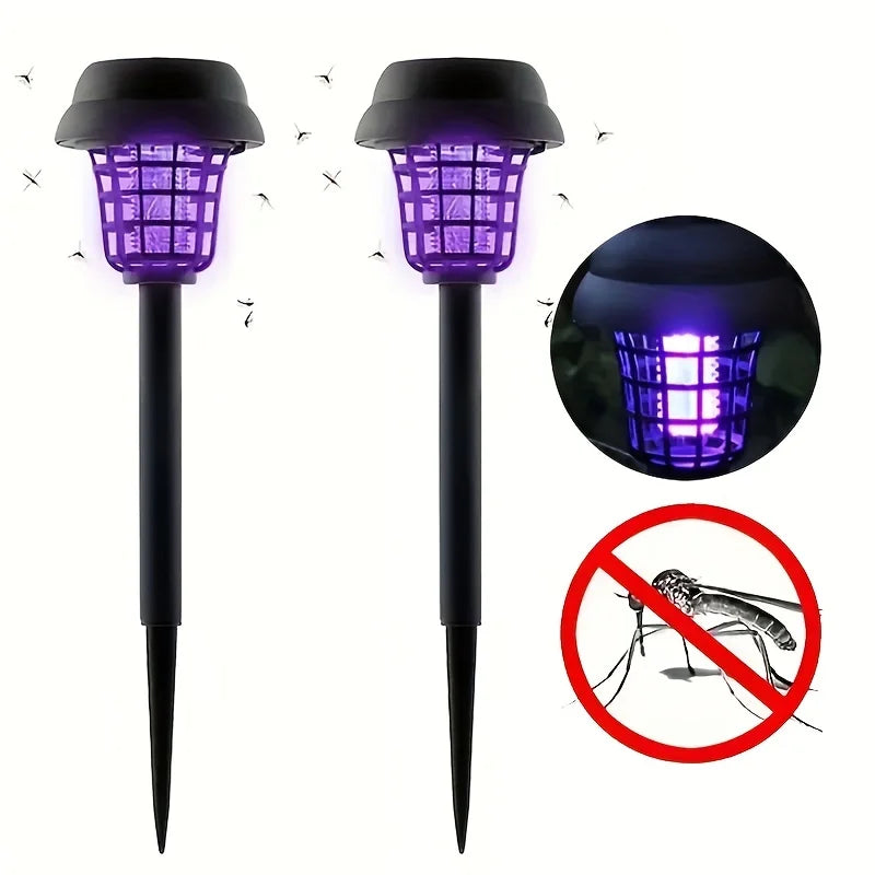 2pcs, Solar Mosquito Killer Lamp,Garden Fly Trap Lamp,Yard Mosquito Trap Electric Shock Insect Killing Mosquito Repellent Lamp
