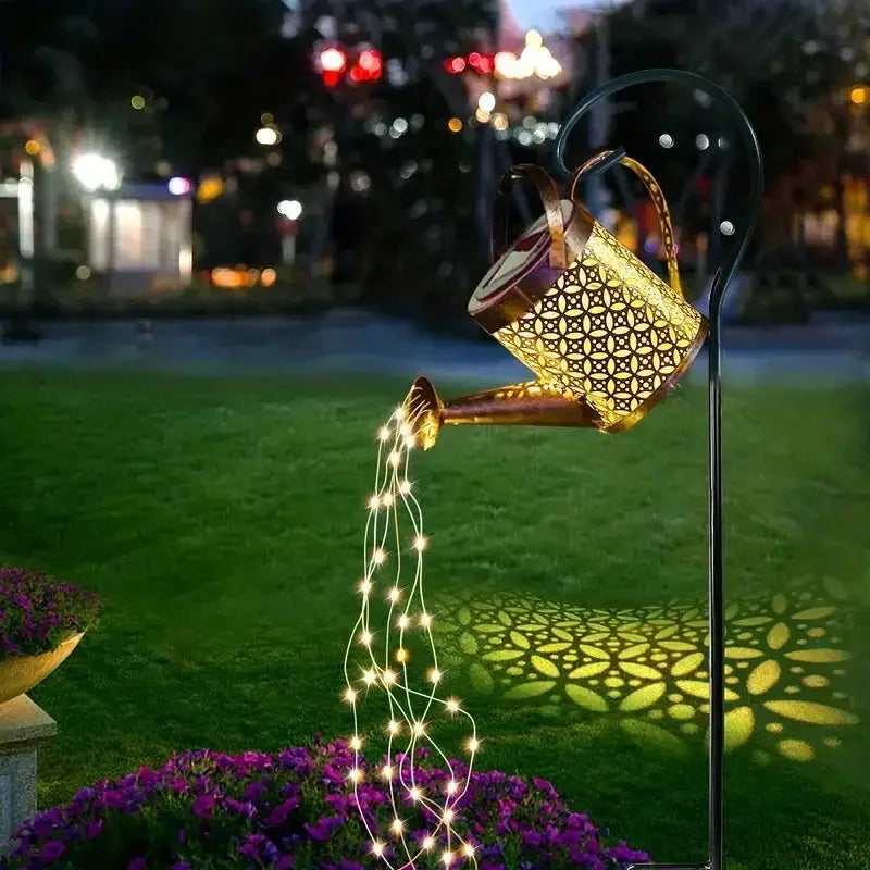 Metal Lantern Solar Watering Can Light - Outdoor Waterproof Shower Lights for Garden Decorations LED Fairy Art Decorative Lights