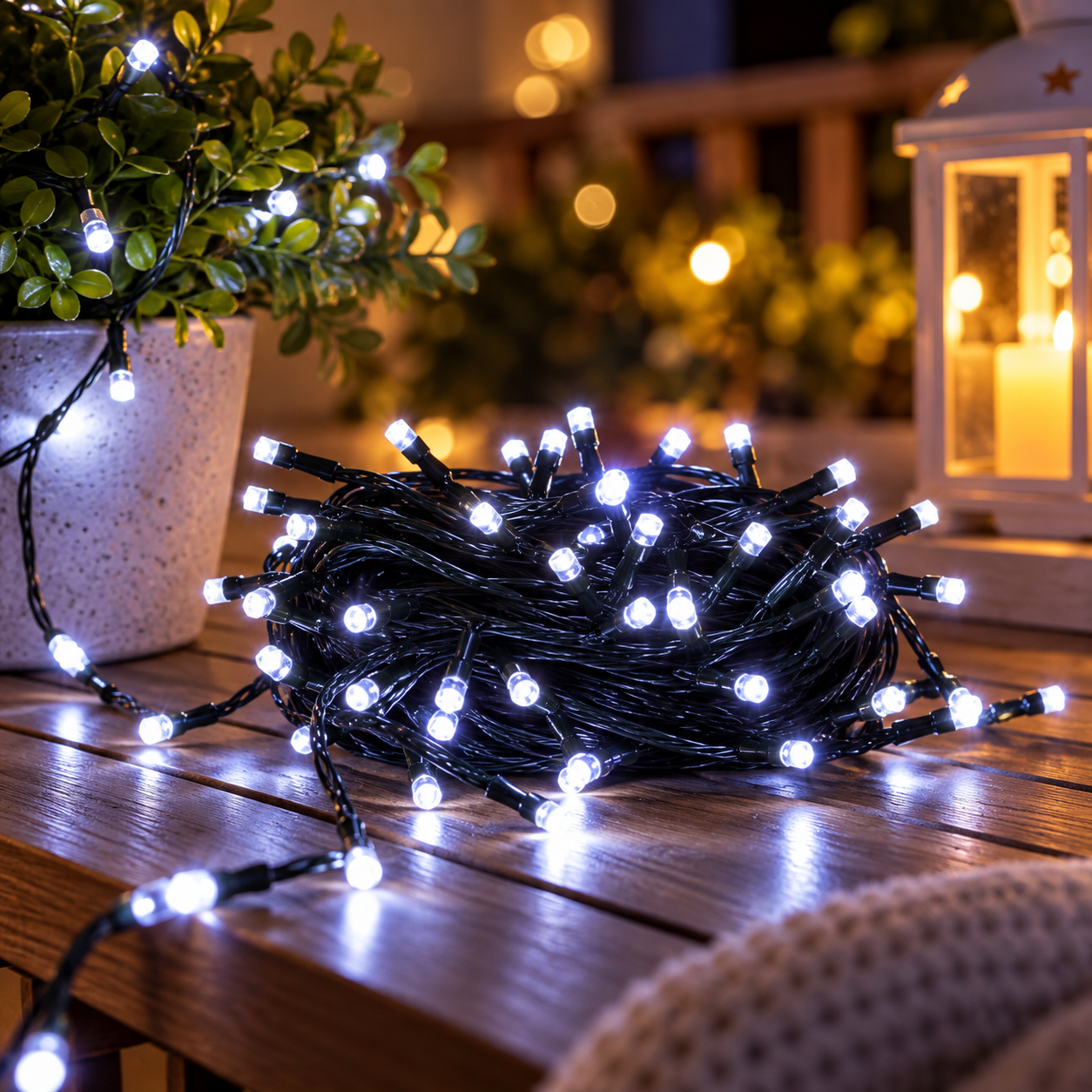 100 LED Green Wire String Light with connector - White