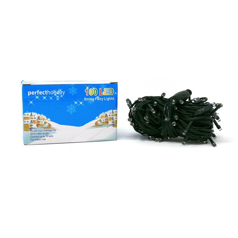 100 LED Green Wire Waterproof String Lights – White