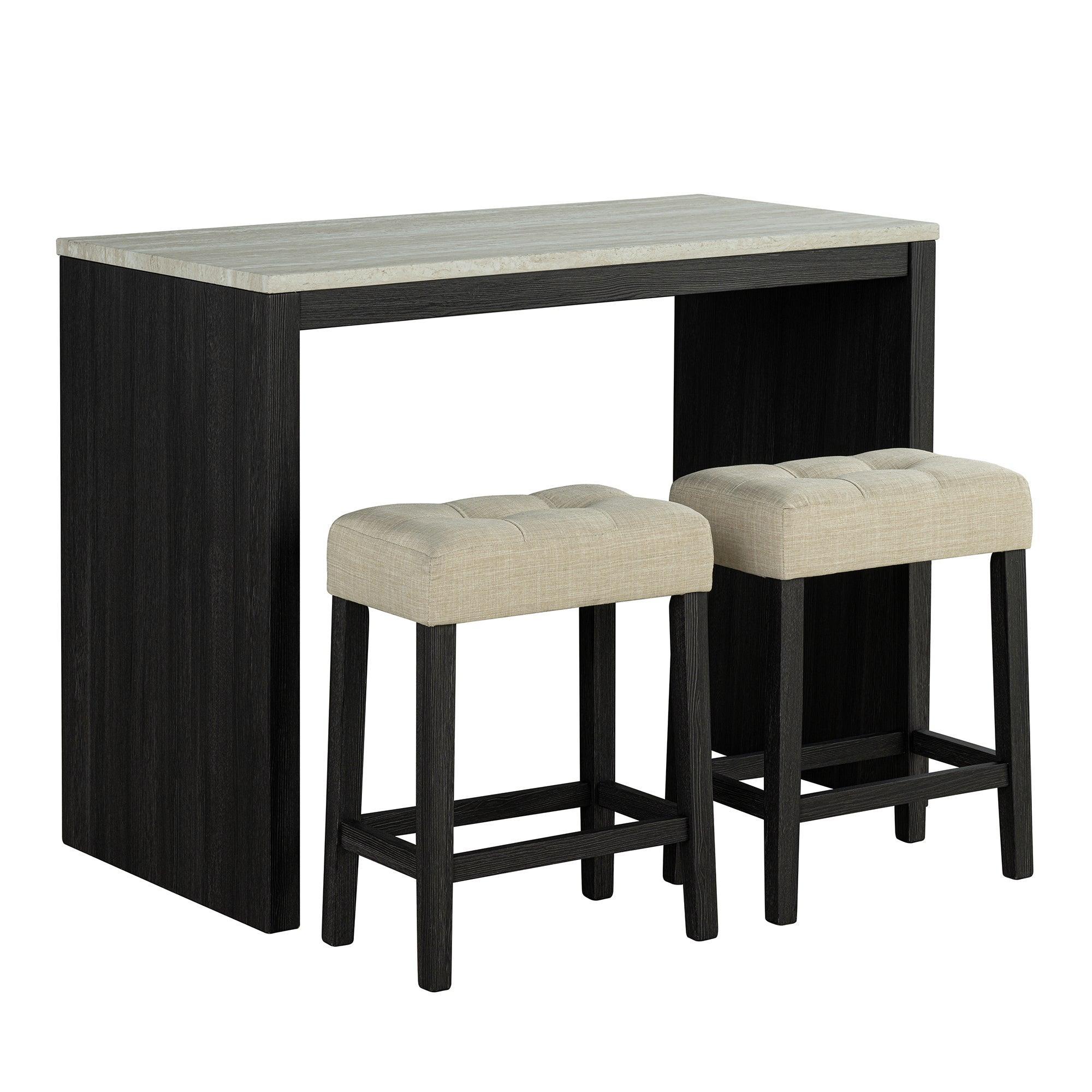 48" Modern Breakfast 1 Dining Table Set with 2 Stools for Apartment, Travertine Table Top