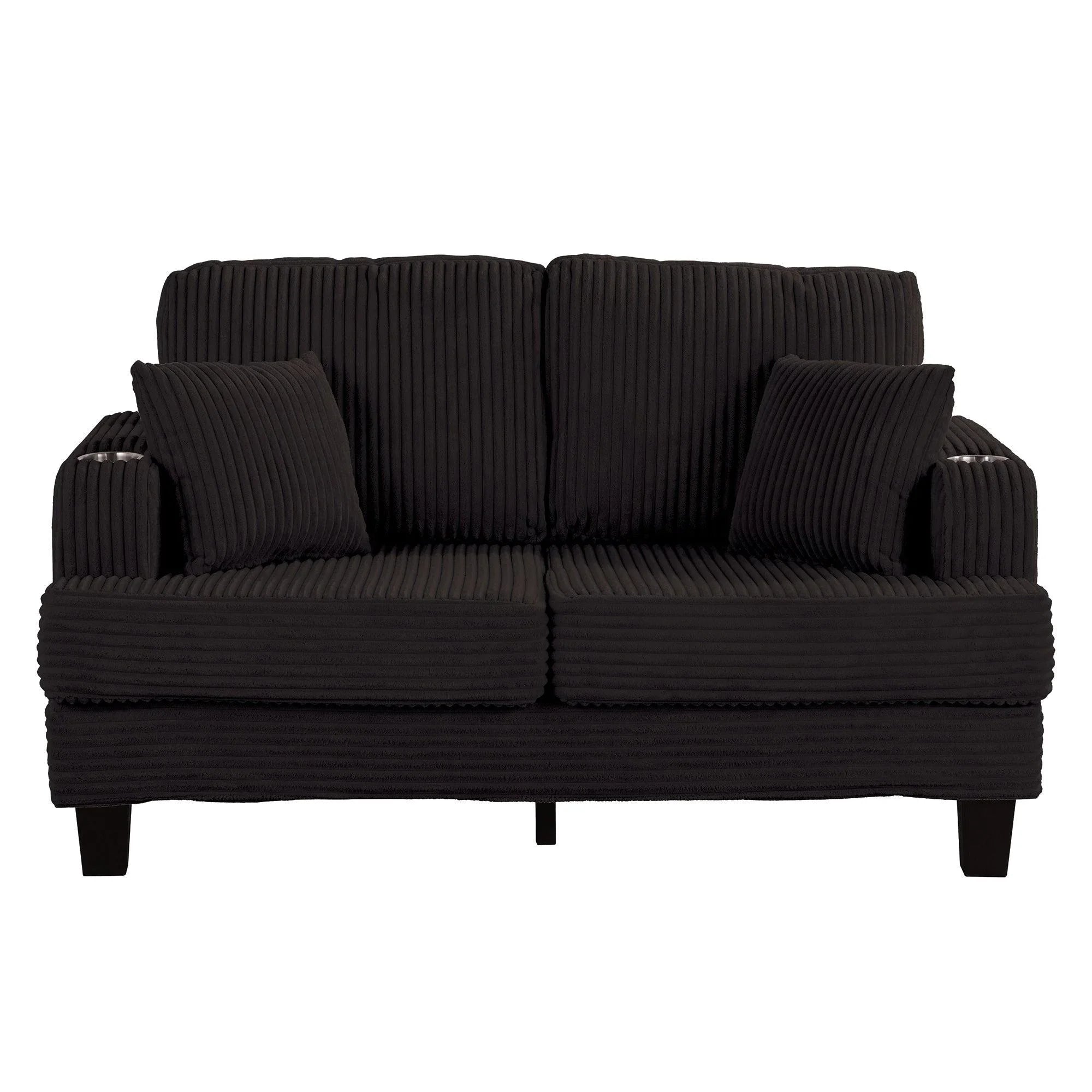 Black 3 Piece Set Comfy Sofa Couch 3-Seater & Loveseat Sofa with Storage Ottoman for Living Room with USB, Side Pockets, Pillows included
