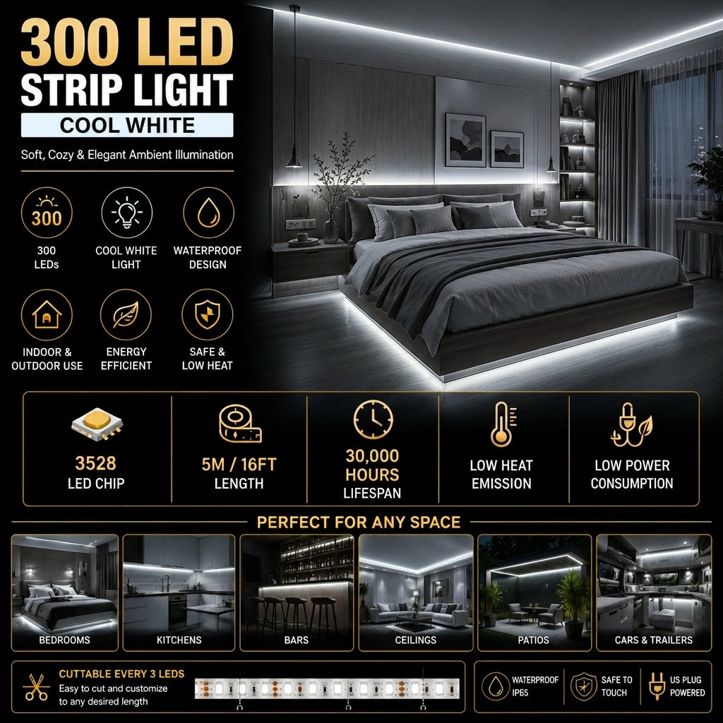 Strip Light 300 LED 5M Waterproof - White