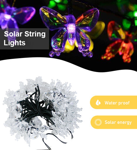 Solar Butterfly String Lights Decorative Ambient Lighting Waterproof Outdoor LED