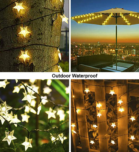 Solar Star String Lights, 100 LED, Warm White, 39 ft