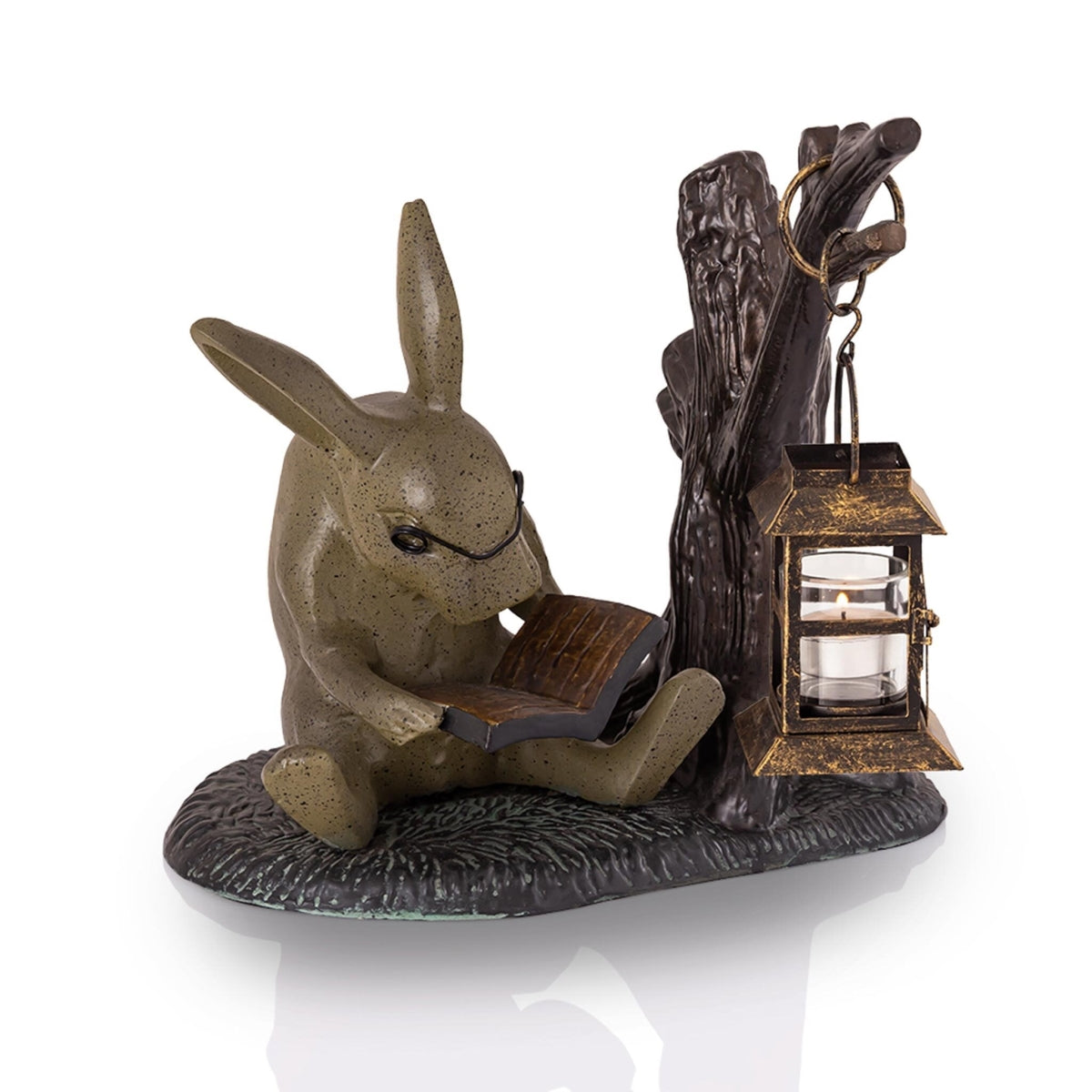 SPI Cast Aluminum Rabbit Garden Lantern Candle Holder Statue - Multicolor, Model 53032