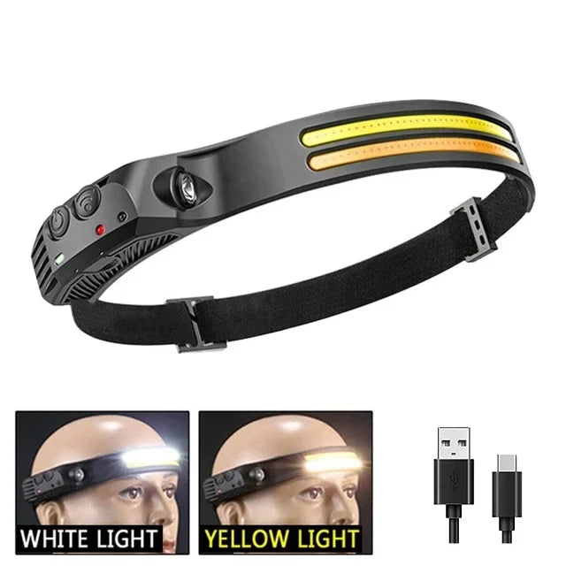 USB Rechargeable COB LED Induction Headlamp With 1200mAh Built-in Battery Head Flashlight Outdoor Camping Fishing Head Lantern