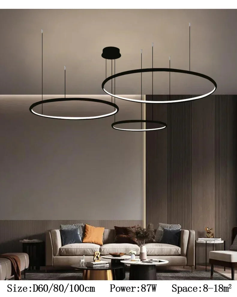 Led Chandelier Black Rings Ceiling Mount Chandelier Lighting for Living room Dining room Kitchen Luminaires