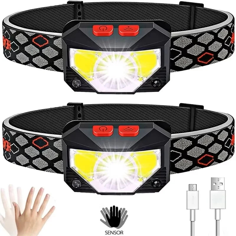 1 Pack Powerful LED Headlight Sensor Head Light USB Rechargeable Headlamp Head Torch Waterproof Flashlights for Camping Hiking