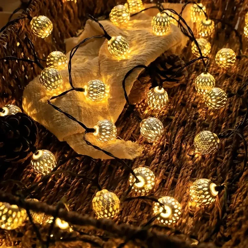 Moroccan Ball Lamp Iron Art LED Light Strip Solar Light String Suitable for Outdoor Party Courtyard and Garden Decoration