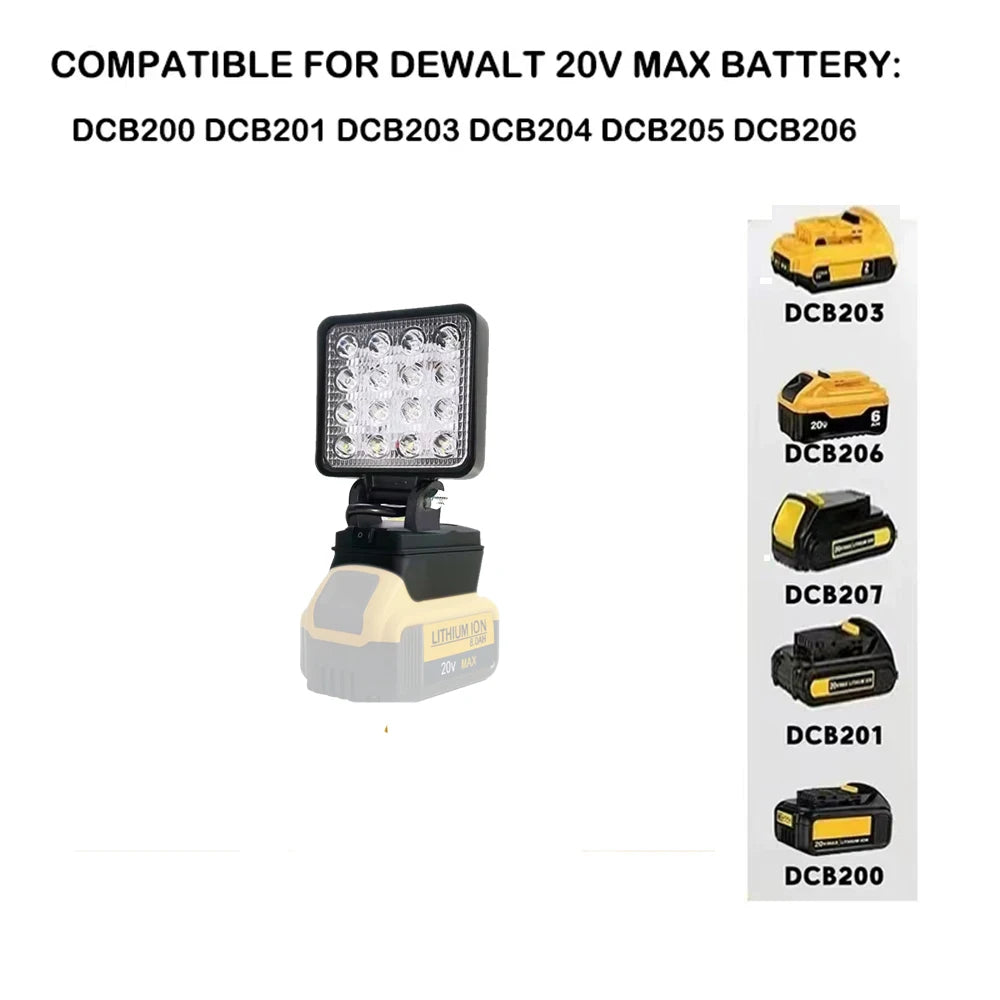 Led Light Portable Spotlight Cordless Outdoor Work Fishing Handheld Emergency ToolLight Fit Makita/Dewalt/Milwaukee 18V Battery