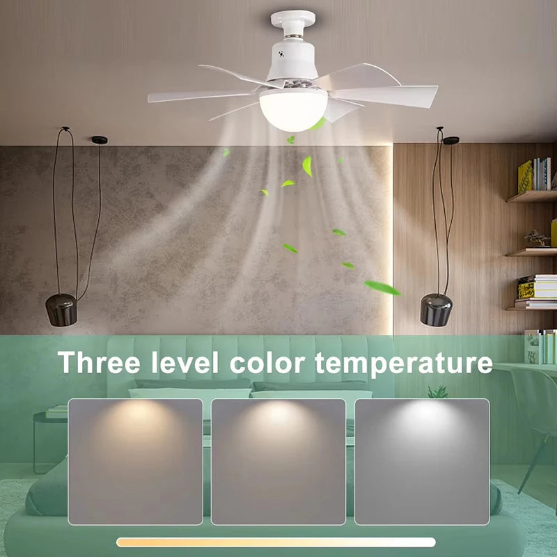 40CM E27 Ceiling Fan Lights with Remote Control Dimming LED Fan Light Black/White Style Cordless Light Socket Fan for Kitchen Bedroom Small Room
